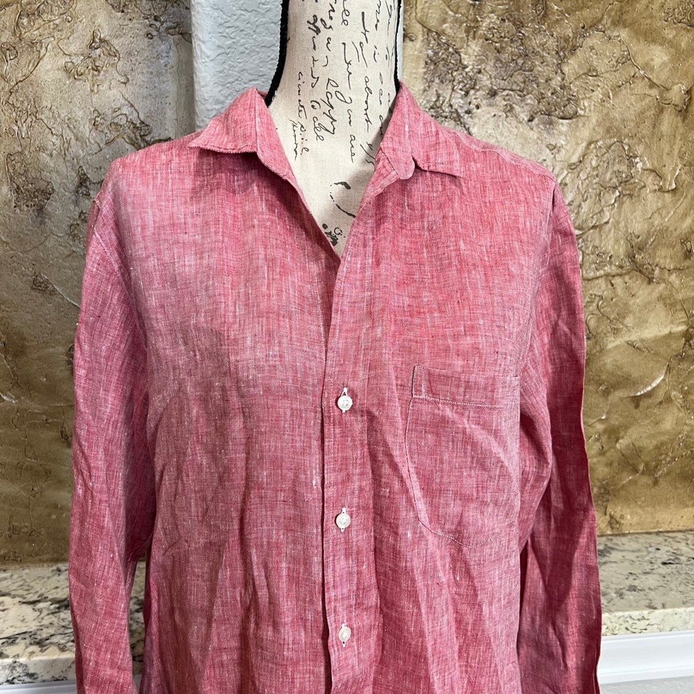 Frank Eileen Rory Maxi Dress Medium Red Linen Button Front Long Sleeve Lagenlook - Picture 3 of 12